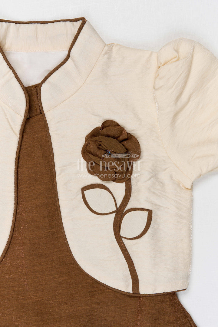 The Nesavu Girls Cotton Frock Toddler Girl Party Frock with Embellished Jacket for Special Occasions Nesavu Nesavu toddler girl georgette party frock with flower embellished jacket for birthdays and festive occasions