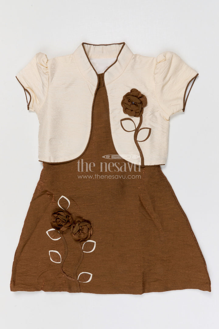 The Nesavu Girls Cotton Frock Toddler Girl Party Frock with Embellished Jacket for Special Occasions Nesavu Nesavu toddler girl georgette party frock with flower embellished jacket for birthdays and festive occasions