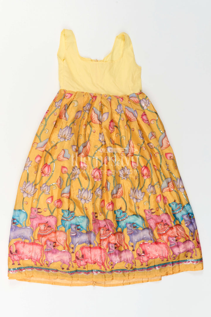 The Nesavu Pattu Pavadai Toddler Girl Pattu Pavadai for Festive Events and Birthdays Nesavu Nesavu Toddler Girl Pattu Pavadai With Artistic Printed Skirt And Sequence Embroidered Blouse