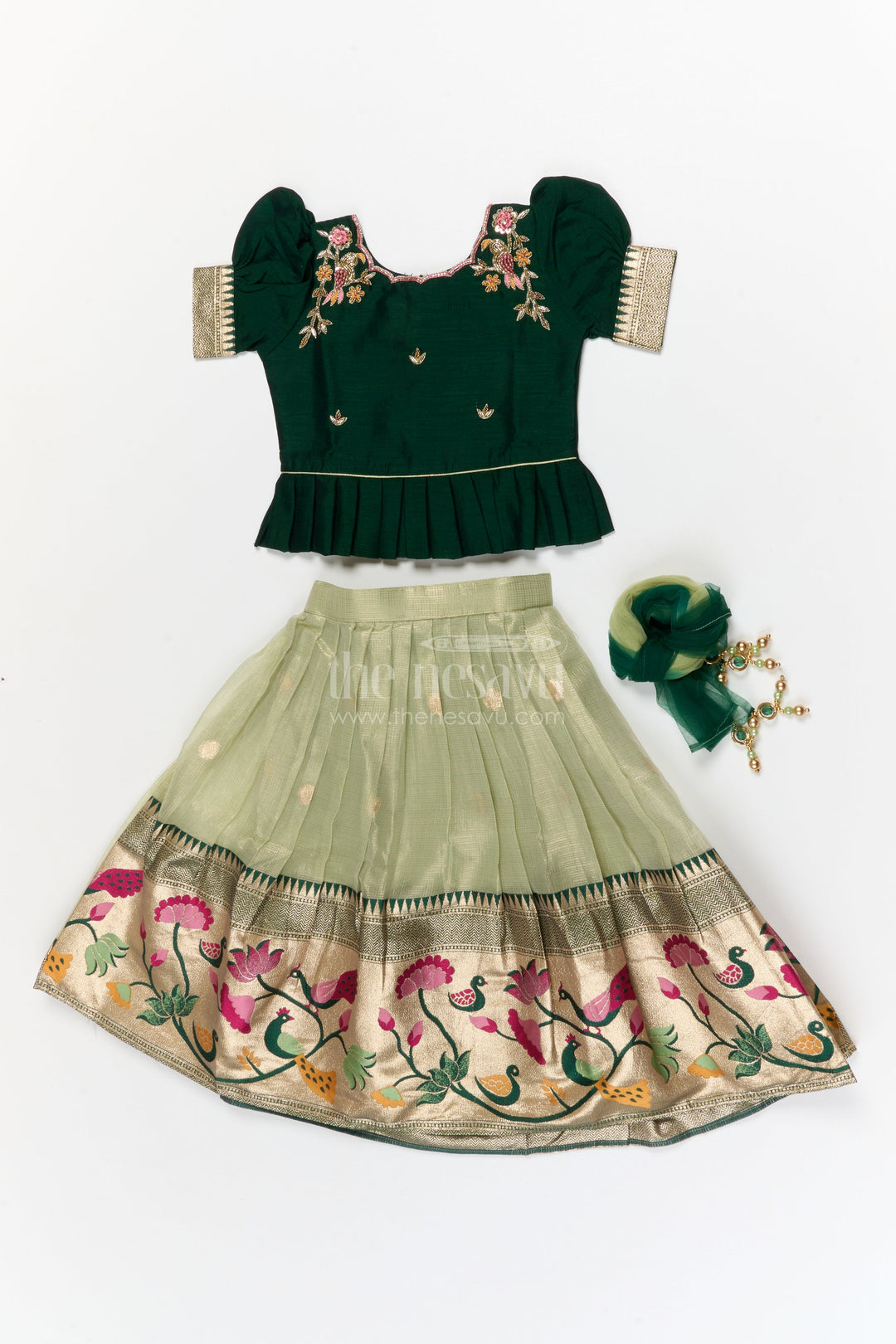 The Nesavu Pattu Pavadai Toddler Girl Pattu Pavadai for Festive Occasions and Cultural Events Nesavu Nesavu toddler girl pattu pavadai set with zari border for festive and ethnic celebrations