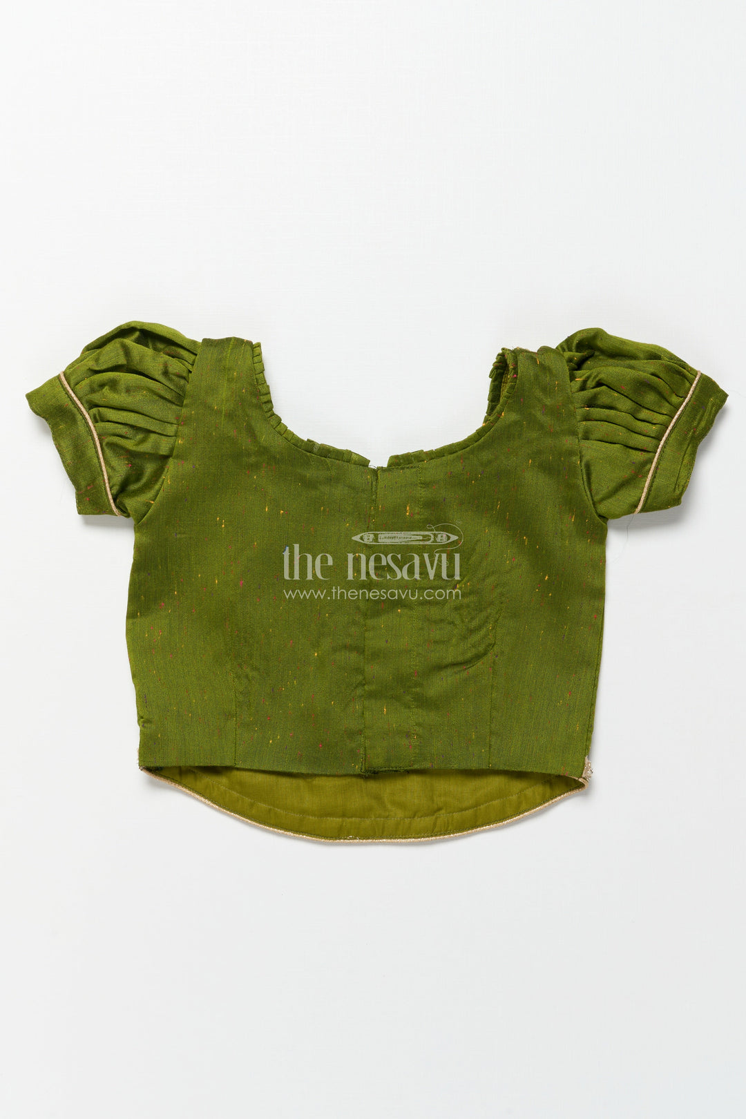 The Nesavu Pattu Pavadai Toddler Girl Pattu Pavadai in Green with Floral Printed Skirt for Festive Wear Nesavu Nesavu toddler girl green pattu pavadai floral printed skirt festive occasions