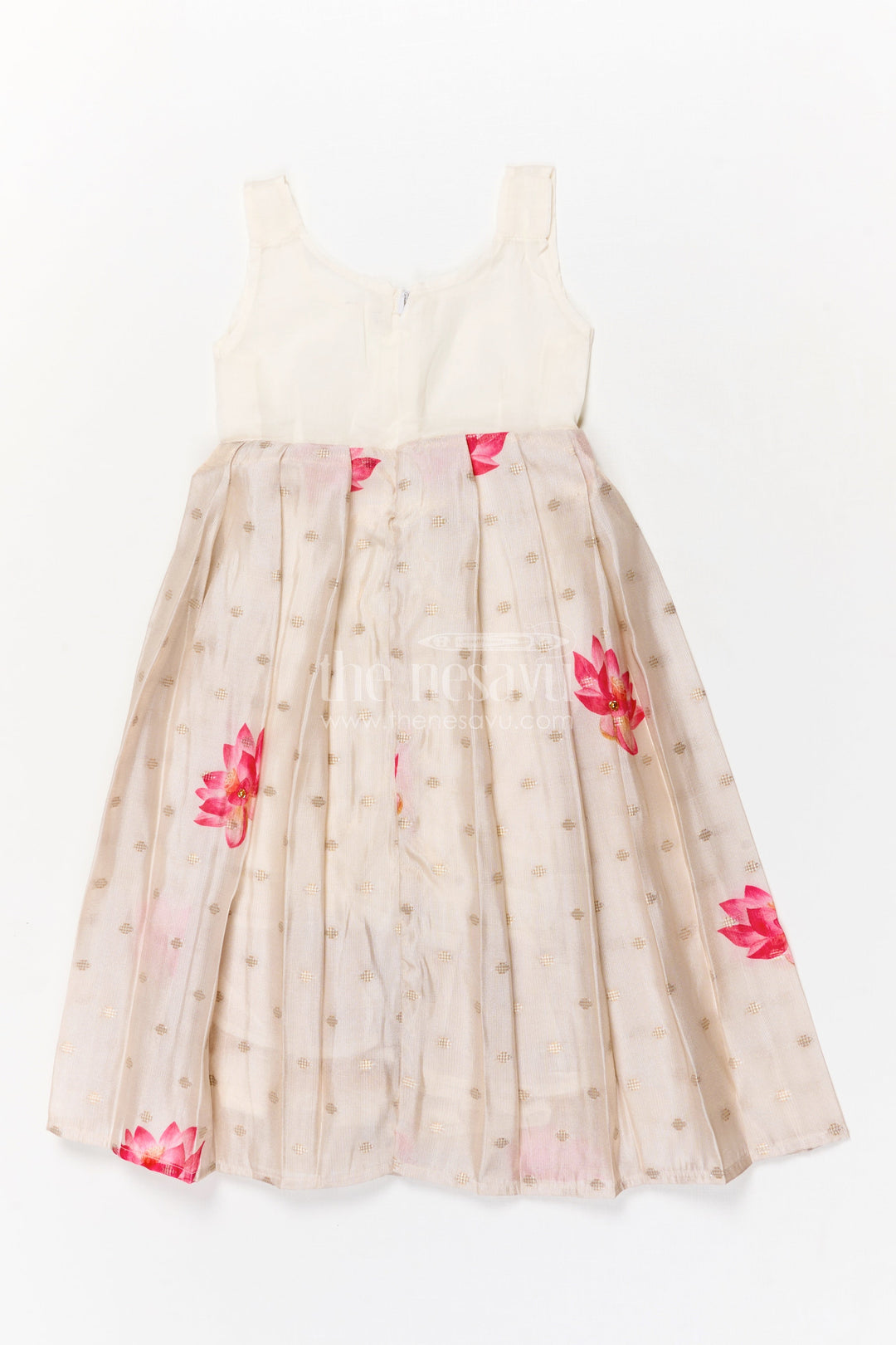 The Nesavu Pattu Pavadai Toddler Girl Pattu Pavadai with Lotus Print Skirt for Traditional Events Nesavu 18 (2Y) / Deeppink / Silk Blend GPP358B-18 Nesavu toddler girl pattu pavadai with digital lotus print skirt and scallop blouse for cultural occasions