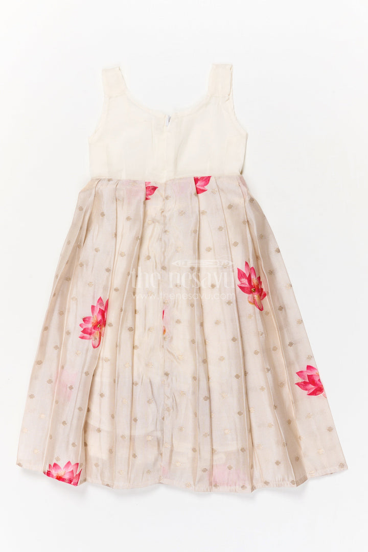 The Nesavu Pattu Pavadai Toddler Girl Pattu Pavadai with Lotus Print Skirt for Traditional Events Nesavu 18 (2Y) / Deeppink / Silk Blend GPP358B-18 Nesavu toddler girl pattu pavadai with digital lotus print skirt and scallop blouse for cultural occasions