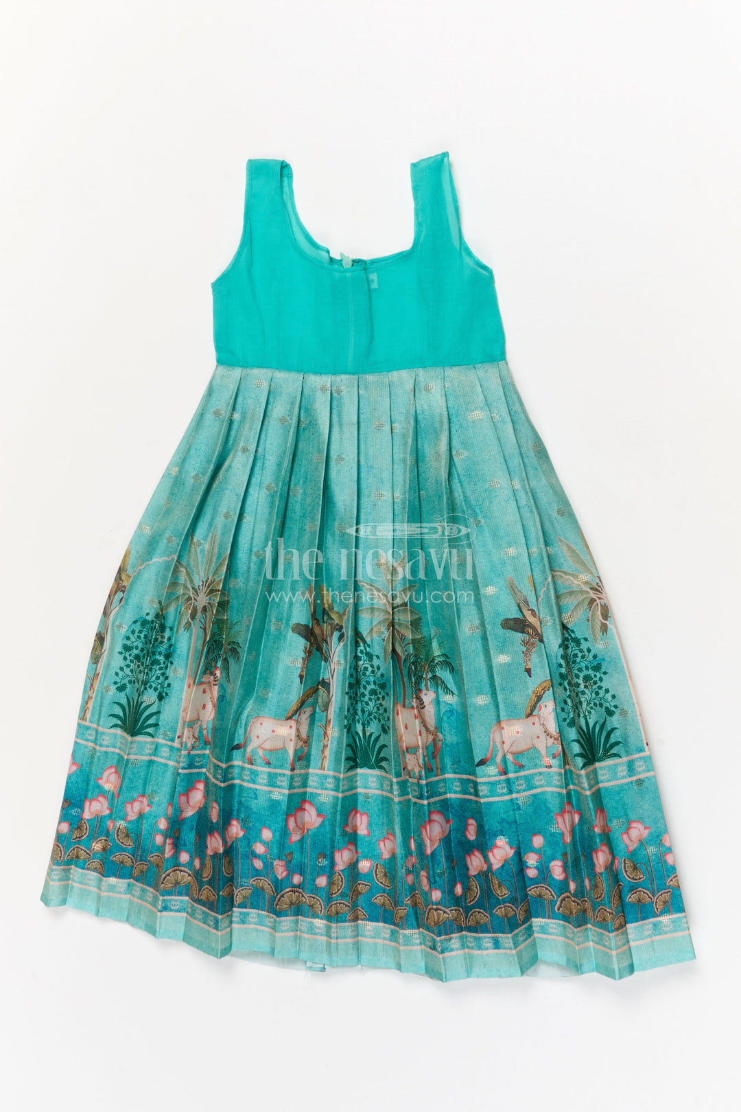 The Nesavu Pattu Pavadai Toddler Girl Pattu Pavadai with Raw Silk Yoke and Art Silk Skirt for Celebration Nesavu Nesavu toddler girl pattu pavadai with raw silk yoke and semi Banaras art silk skirt for family functions