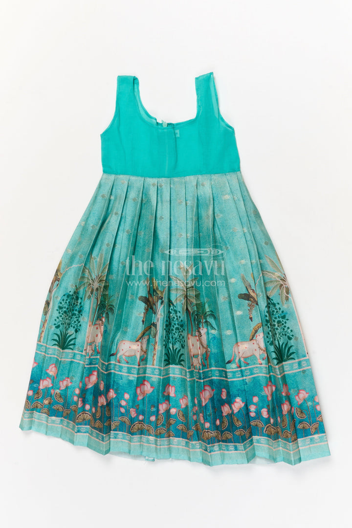 The Nesavu Pattu Pavadai Toddler Girl Pattu Pavadai with Raw Silk Yoke and Art Silk Skirt for Celebration Nesavu Nesavu toddler girl pattu pavadai with raw silk yoke and semi Banaras art silk skirt for family functions