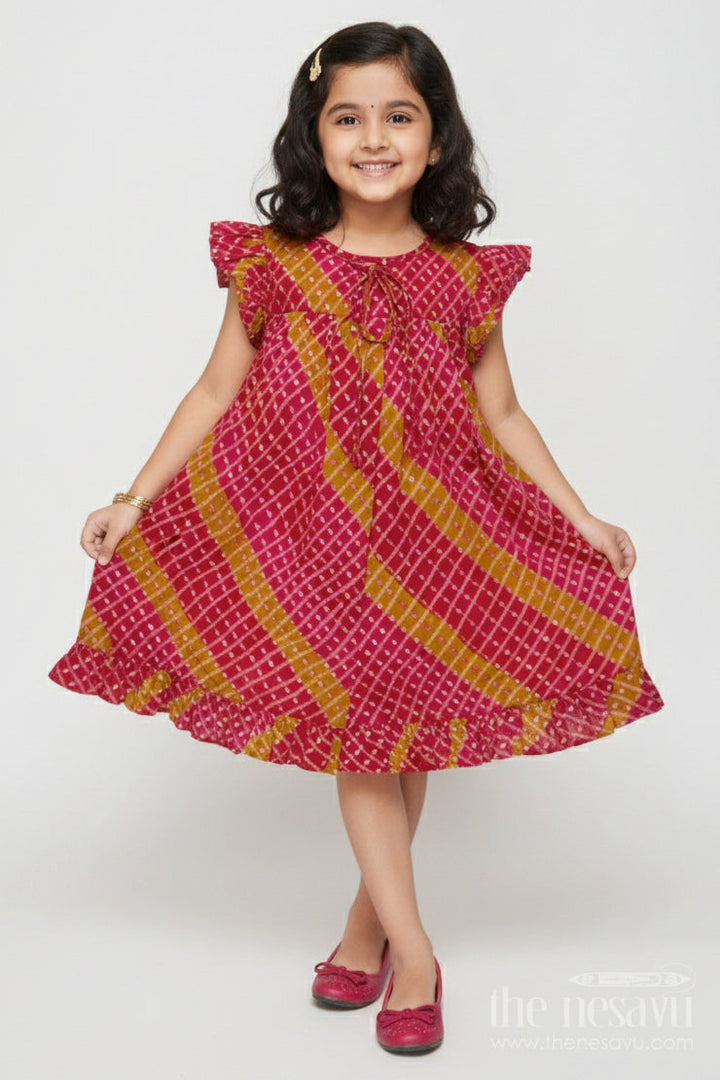 The Nesavu Girls Cotton Frock Toddler Girl Printed Modal Silk Frock for School Functions and Temple Wear Nesavu 18 (2Y) / Red GFC2031A-18 Nesavu toddler girl frock in modal silk with festive digital print for cultural events