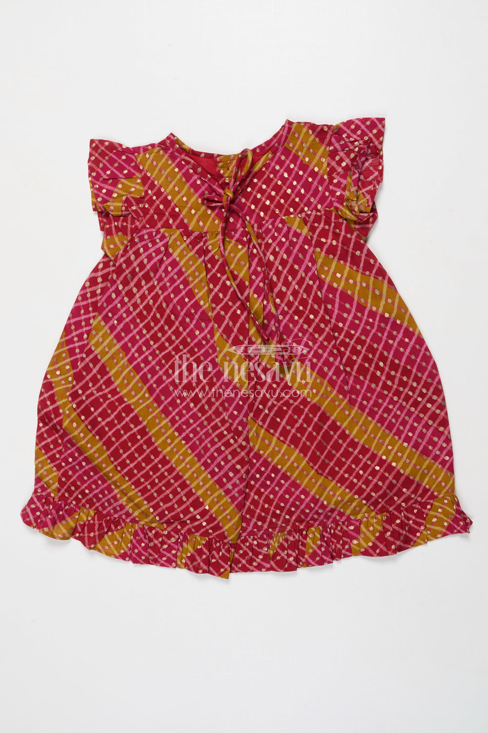 The Nesavu Girls Cotton Frock Toddler Girl Printed Modal Silk Frock for School Functions and Temple Wear Nesavu Nesavu toddler girl frock in modal silk with festive digital print for cultural events