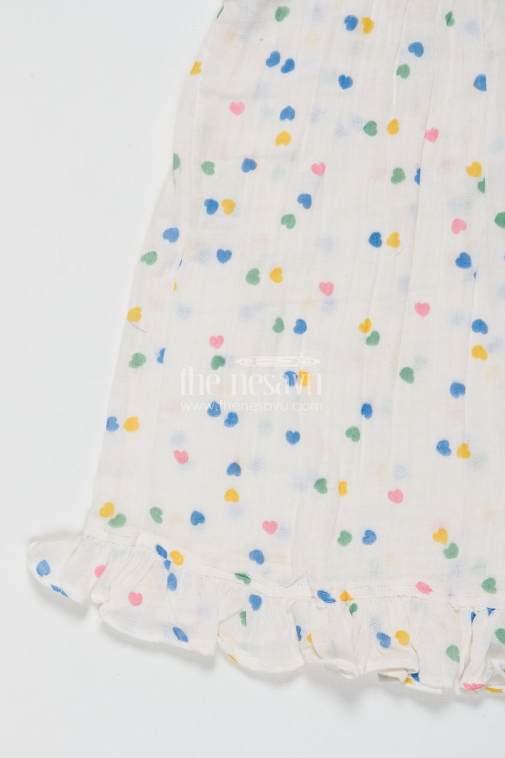 The Nesavu Girls Cotton Frock Toddler Girl Printed Muslin Cotton Frock for Summer and Everyday Comfort Nesavu Nesavu toddler girl muslin cotton frock with heart prints for daily wear and comfort
