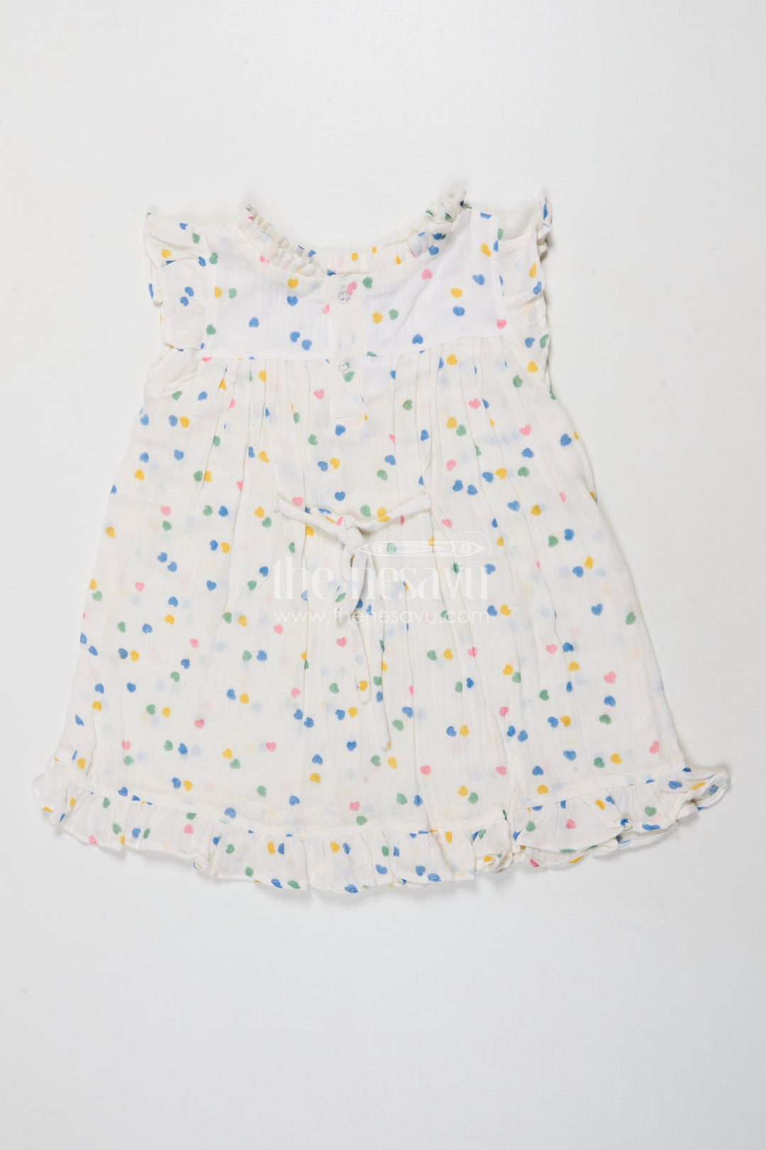 The Nesavu Girls Cotton Frock Toddler Girl Printed Muslin Cotton Frock for Summer and Everyday Comfort Nesavu Nesavu toddler girl muslin cotton frock with heart prints for daily wear and comfort