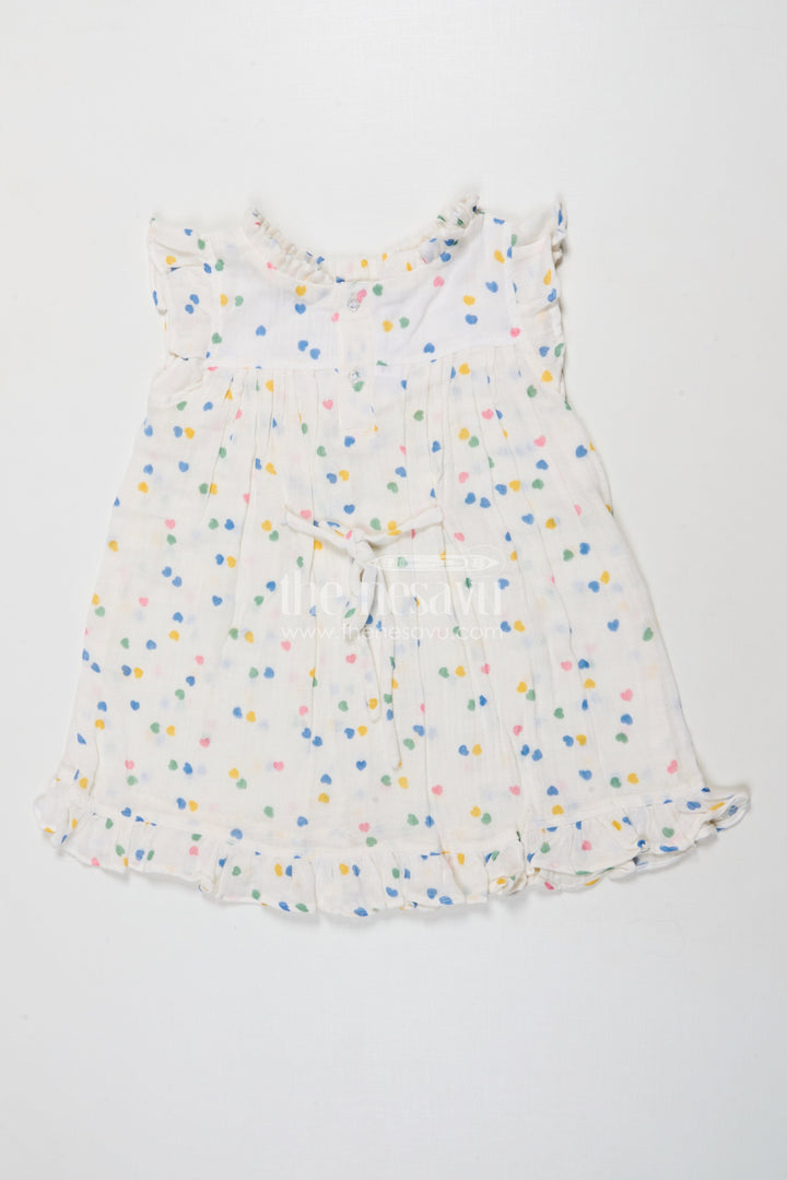 The Nesavu Girls Cotton Frock Toddler Girl Printed Muslin Cotton Frock for Summer and Everyday Comfort Nesavu Nesavu toddler girl muslin cotton frock with heart prints for daily wear and comfort