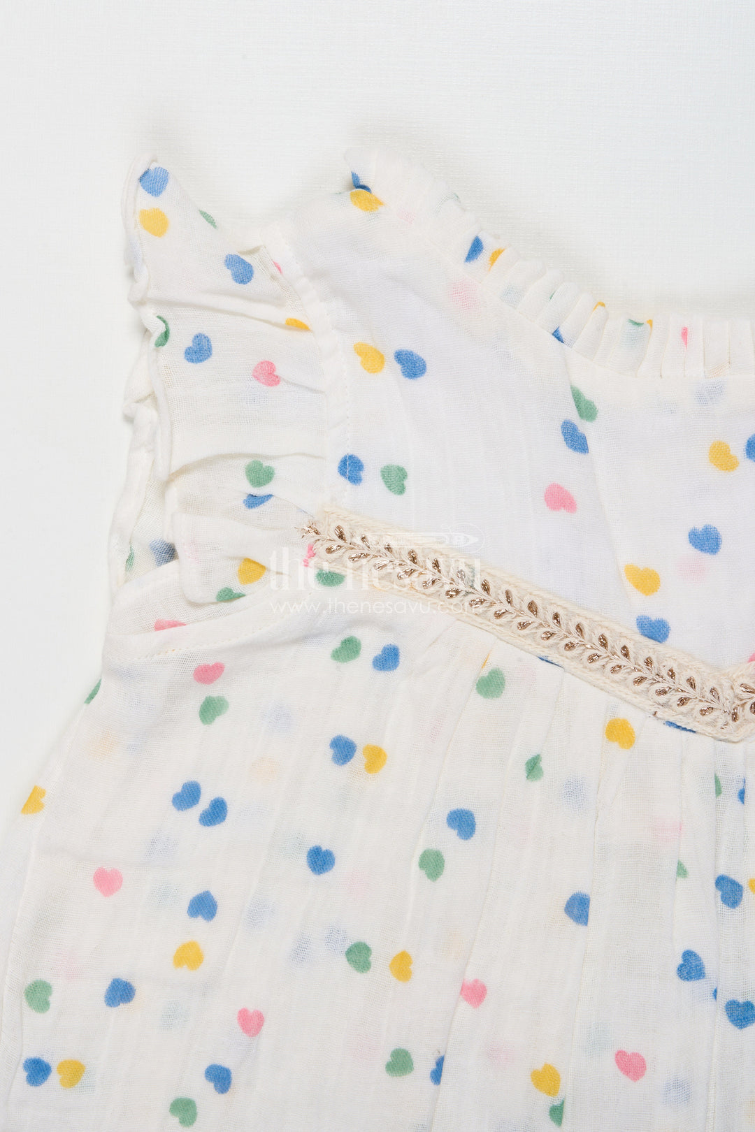The Nesavu Girls Cotton Frock Toddler Girl Printed Muslin Cotton Frock for Summer and Everyday Comfort Nesavu Nesavu toddler girl muslin cotton frock with heart prints for daily wear and comfort