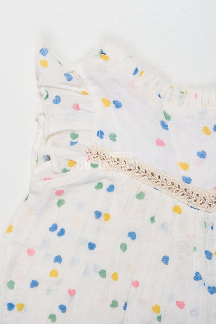 The Nesavu Girls Cotton Frock Toddler Girl Printed Muslin Cotton Frock for Summer and Everyday Comfort Nesavu Nesavu toddler girl muslin cotton frock with heart prints for daily wear and comfort