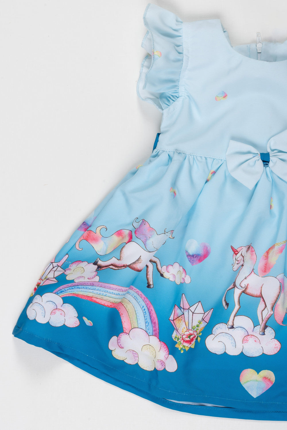 The Nesavu Baby Fancy Frock Toddler Girl's Enchanted Unicorn and Rainbow Dress with Bow Detail Nesavu Charming Unicorn Rainbow Dress for Toddlers | A Fairytale Ensemble | The Nesavu
