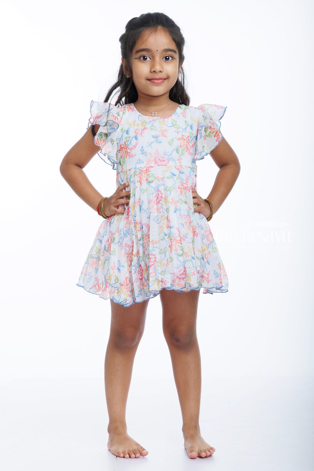 The Nesavu Baby Fancy Frock Toddler Girl's Summer Floral Frock with Ruffled Sleeves Nesavu 16 (1Y) / Orange / Georgette BFJ540A-16 Bright and Beautiful Floral Frock for Toddlers | Perfect for Spring and Summer | The Nesavu