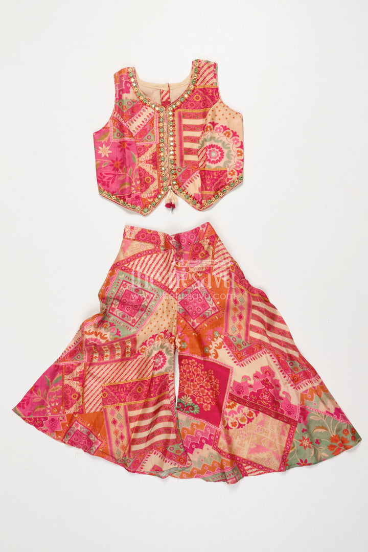 The Nesavu Girls Sharara / Plazo Set Toddler Girl Sharara Set for Ethnic Celebrations and Events Nesavu 18 (2Y) / Brown GPS764A-18 Nesavu toddler girl sharara set muslin silk weddings cultural festivities