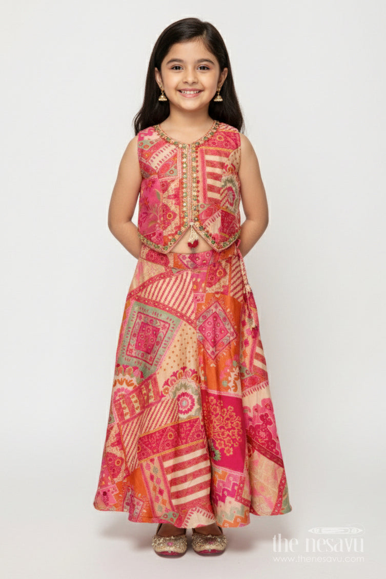 The Nesavu Girls Sharara / Plazo Set Toddler Girl Sharara Set for Ethnic Celebrations and Events Nesavu 18 (2Y) / Brown GPS764A-18 Nesavu toddler girl sharara set muslin silk weddings cultural festivities