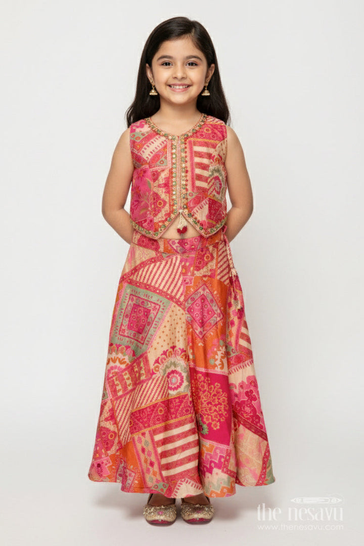 The Nesavu Girls Sharara / Plazo Set Toddler Girl Sharara Set for Ethnic Celebrations and Events Nesavu 18 (2Y) / Brown GPS764A-18 Nesavu toddler girl sharara set muslin silk weddings cultural festivities