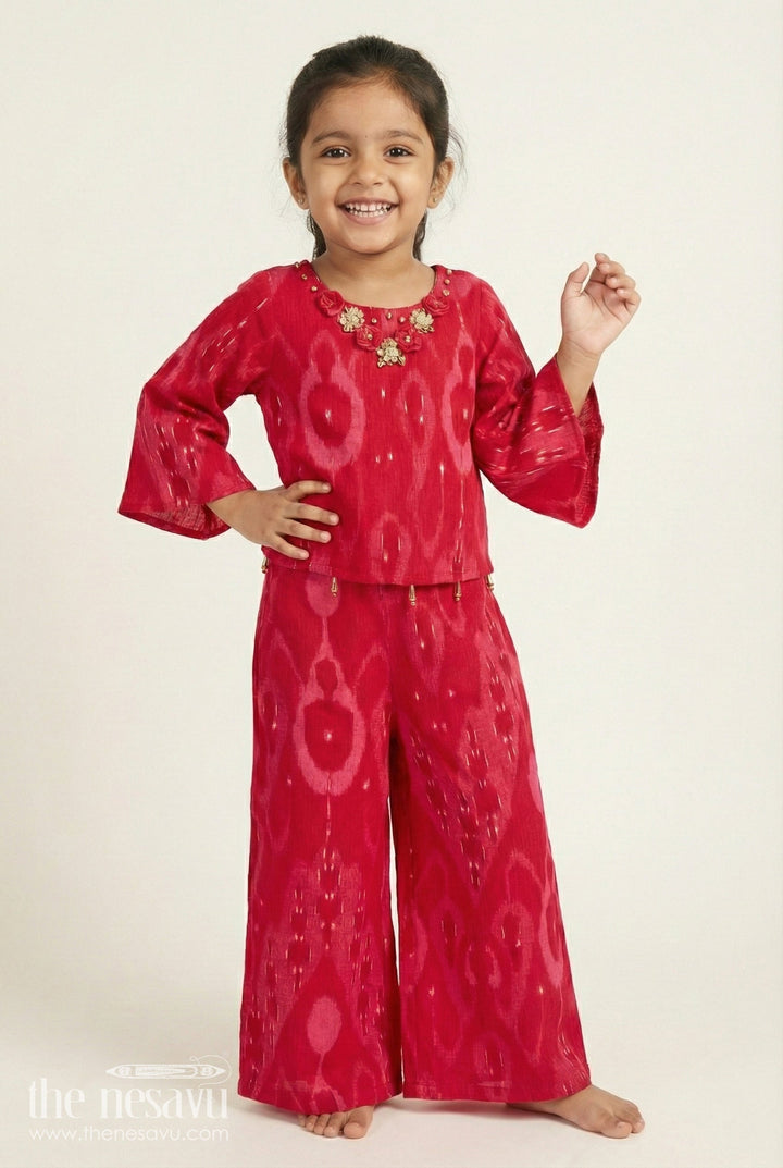 The Nesavu Girls Co-Ord Sets Toddler Girl Sharara Set In Pink Georgette for Festive Celebrations Nesavu 18 (2Y) / Pink GPS890A-18 Nesavu pink georgette sharara set toddler girls digital print  perfect festive party wear