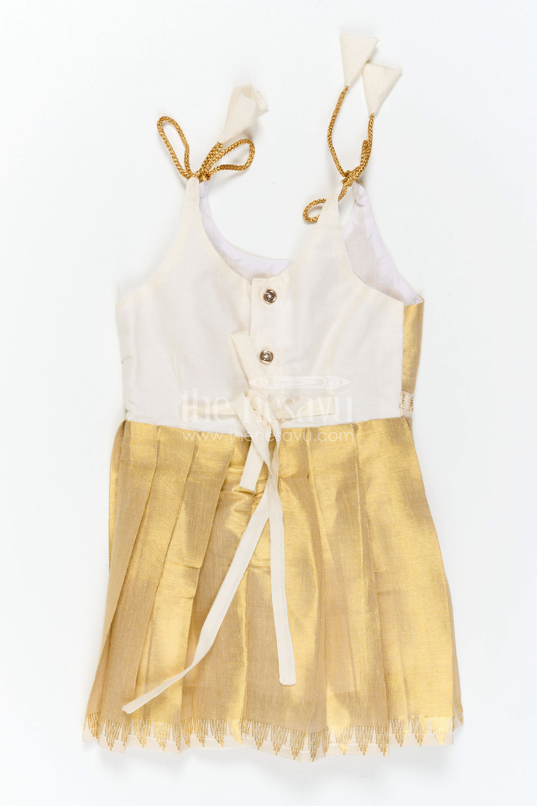 The Nesavu Tie-up Frock Toddler Girl Shimmer Frock for Festive Family Outings Nesavu 16 (1Y) / Gold / Tissue T435A-16 Nesavu Toddler Girl Tissue Silk Shimmer Frock With Tie Up Straps For Festive Occasions