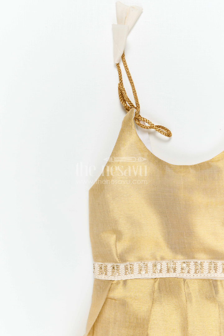 The Nesavu Tie-up Frock Toddler Girl Shimmer Frock for Festive Family Outings Nesavu 16 (1Y) / Gold / Tissue T435A-16 Nesavu Toddler Girl Tissue Silk Shimmer Frock With Tie Up Straps For Festive Occasions