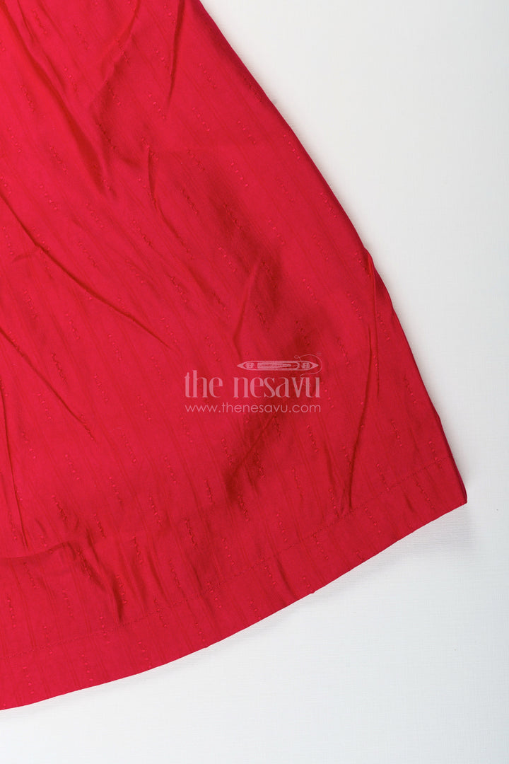 The Nesavu Girls Cotton Frock Toddler girl silk blend frock with elephant embroidery for festive wear Nesavu Nesavu toddler girl red silk blend frock with elephant embroidery ideal for pujas and festive occasions