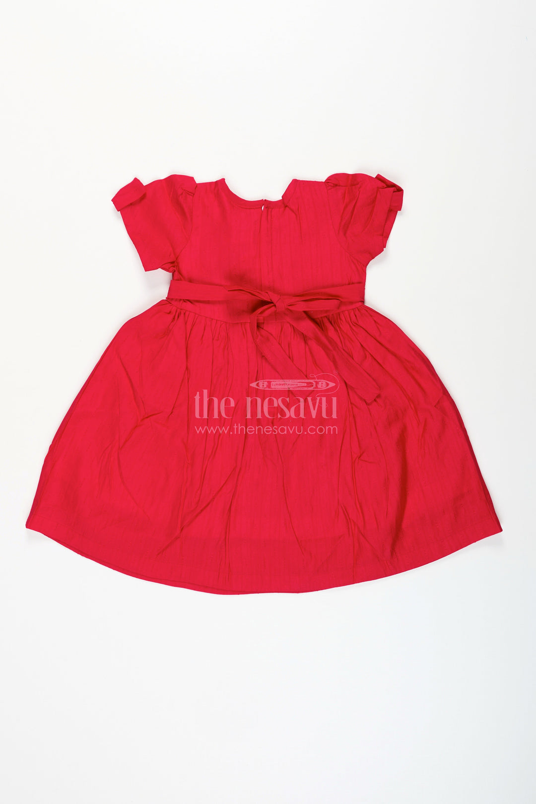 The Nesavu Girls Cotton Frock Toddler girl silk blend frock with elephant embroidery for festive wear Nesavu Nesavu toddler girl red silk blend frock with elephant embroidery ideal for pujas and festive occasions