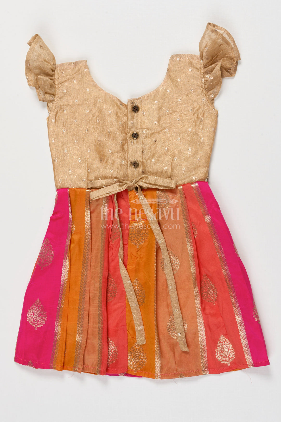 The Nesavu Silk Frock Toddler Girl Silk Frock for Poojas and Festive Dressing Nesavu 16 (1Y) / Gold SF1091B-16 Nesavu toddler girl silk frock with zari woven banaras fabric for poojas and festive functions