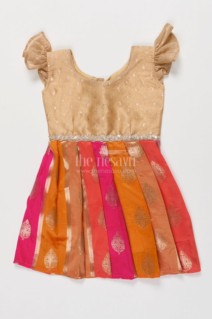 The Nesavu Silk Frock Toddler Girl Silk Frock for Poojas and Festive Dressing Nesavu 16 (1Y) / Gold SF1091B-16 Nesavu toddler girl silk frock with zari woven banaras fabric for poojas and festive functions