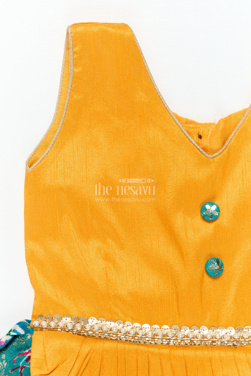 The Nesavu Silk Frock Toddler Girl Silk Frock with Raw Silk Yoke for Temple Visits and Festive Dressing Nesavu Nesavu toddler girl semi silk frock with raw silk yoke for festive occasions and rituals