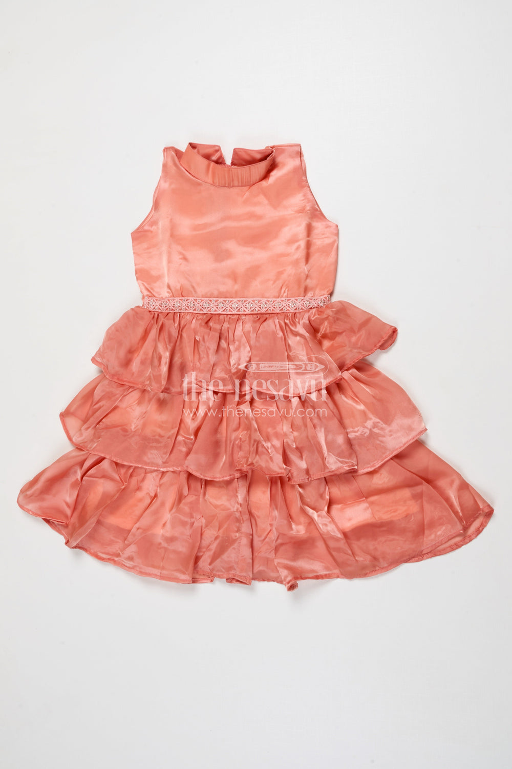 The Nesavu Girls Cotton Frock Toddler Girl Sleeveless Organza Frock for Birthdays and Festive Wear Nesavu 18 (2Y) / Orange GFC2026B-18 Nesavu toddler girl organza frock with ruffles for birthdays and festive occasions