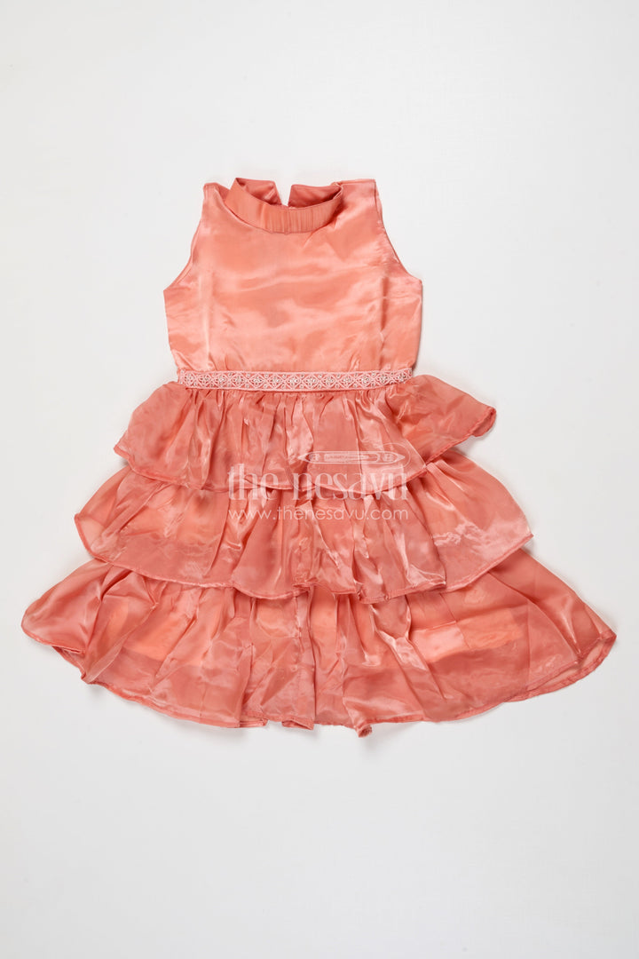 The Nesavu Girls Cotton Frock Toddler Girl Sleeveless Organza Frock for Birthdays and Festive Wear Nesavu 18 (2Y) / Orange GFC2026B-18 Nesavu toddler girl organza frock with ruffles for birthdays and festive occasions