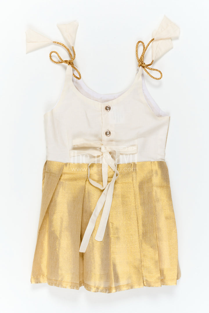 The Nesavu Tie-up Frock Toddler Girl Tie up Frock for Birthday Celebrations Nesavu 16 (1Y) / Gold / Tissue T435C-16 Nesavu Toddler Girl Tissue Silk Tie Up Frock For Birthdays And Festive Occasions