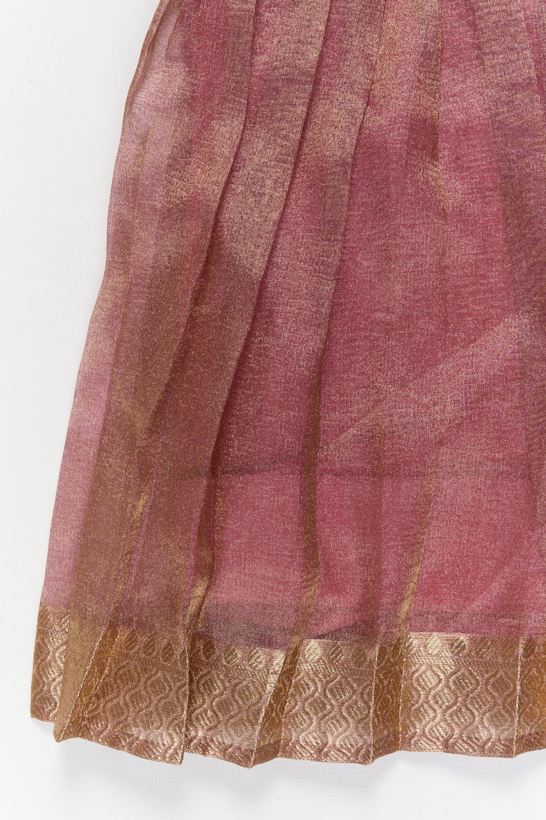 The Nesavu Tie-up Frock Toddler Girl Tie-up Silk Frock for Weddings and Traditional Events Nesavu 20 (3Y) / Purple / Banarasi T425A-20 Nesavu toddler girl tie-up banaras silk frock with pleats and festive belt for weddings