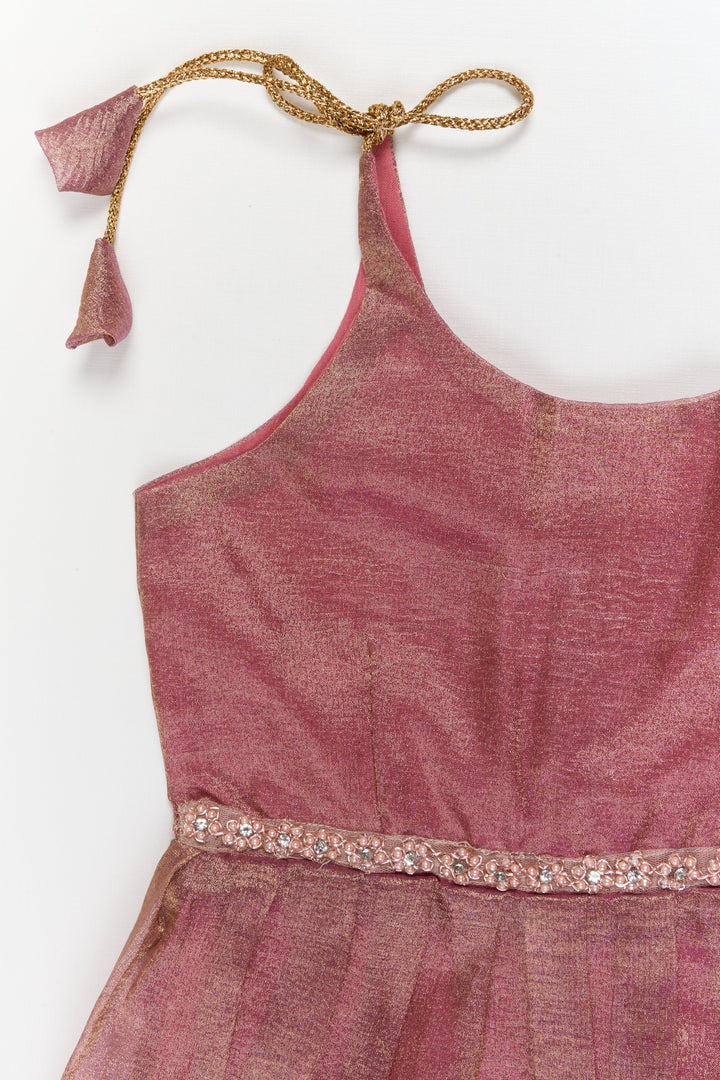 The Nesavu Tie-up Frock Toddler Girl Tie-up Silk Frock for Weddings and Traditional Events Nesavu 20 (3Y) / Purple / Banarasi T425A-20 Nesavu toddler girl tie-up banaras silk frock with pleats and festive belt for weddings