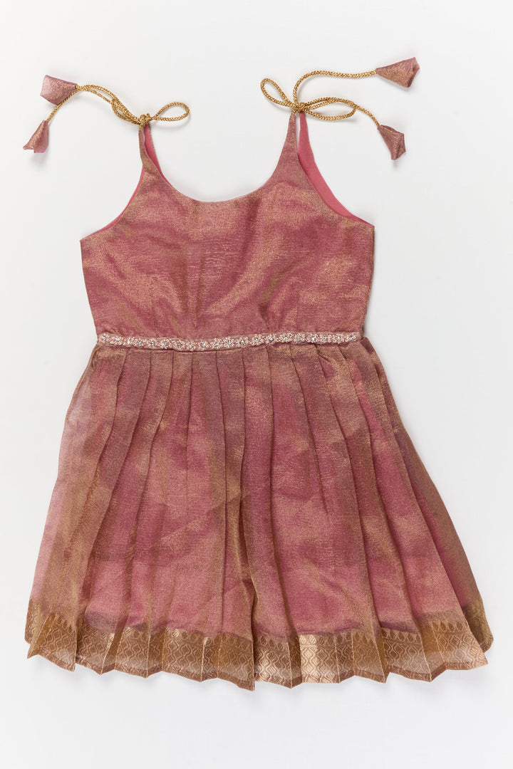 The Nesavu Tie-up Frock Toddler Girl Tie-up Silk Frock for Weddings and Traditional Events Nesavu 20 (3Y) / Purple / Banarasi T425A-20 Nesavu toddler girl tie-up banaras silk frock with pleats and festive belt for weddings