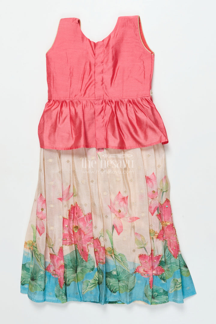 The Nesavu Pattu Pavadai Toddler Girl Traditional Pattu Pavadai with Chanderi Yoke for Cultural Events Nesavu Nesavu toddler girl pattu pavadai with chanderi yoke and semi Banaras silk skirt for cultural festivities