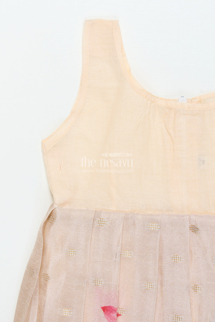 The Nesavu Pattu Pavadai Toddler Girl Traditional Pattu Pavadai with Chanderi Yoke for Cultural Events Nesavu Nesavu toddler girl pattu pavadai with chanderi yoke and semi Banaras silk skirt for cultural festivities