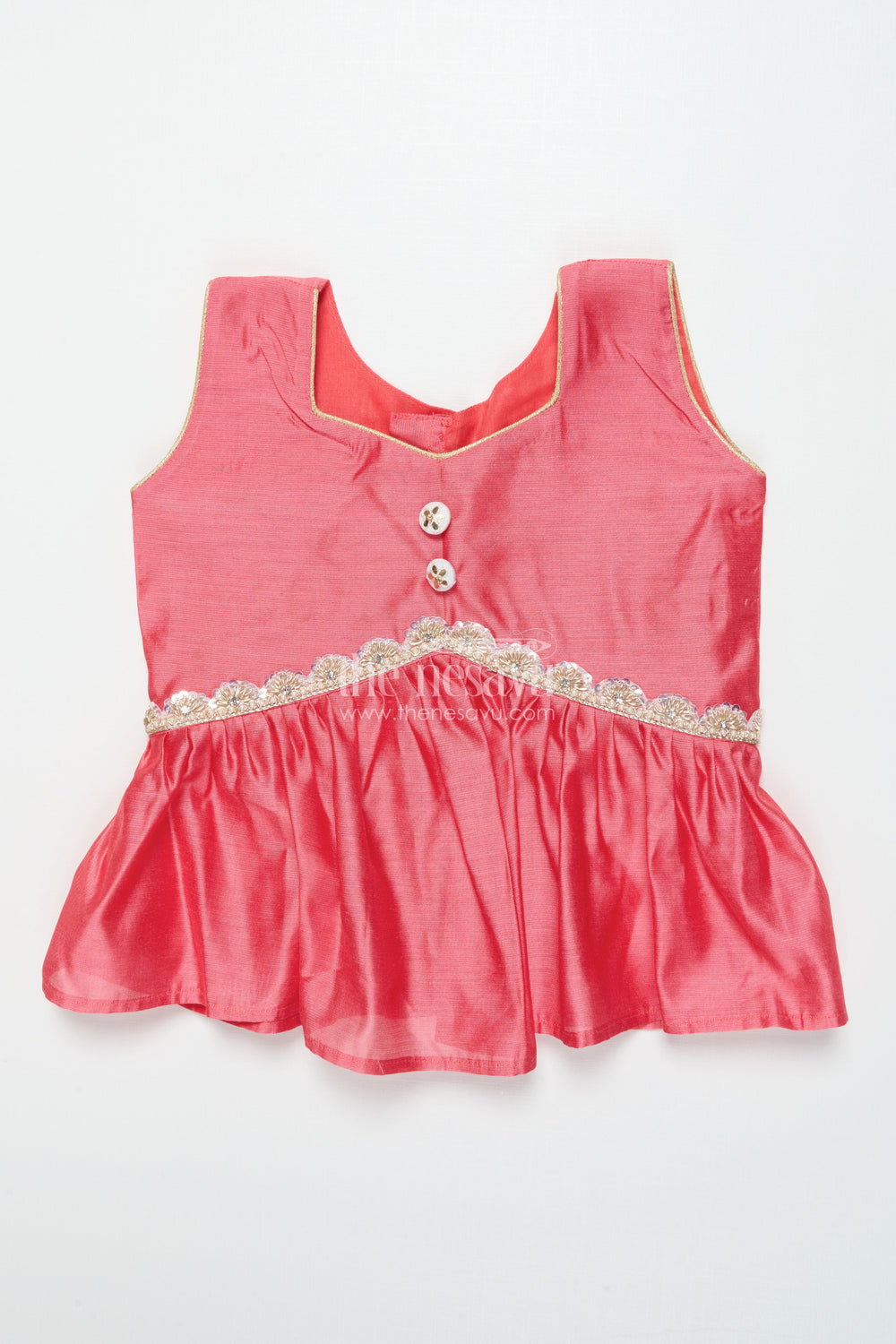 The Nesavu Pattu Pavadai Toddler Girl Traditional Pattu Pavadai with Chanderi Yoke for Cultural Events Nesavu Nesavu toddler girl pattu pavadai with chanderi yoke and semi Banaras silk skirt for cultural festivities