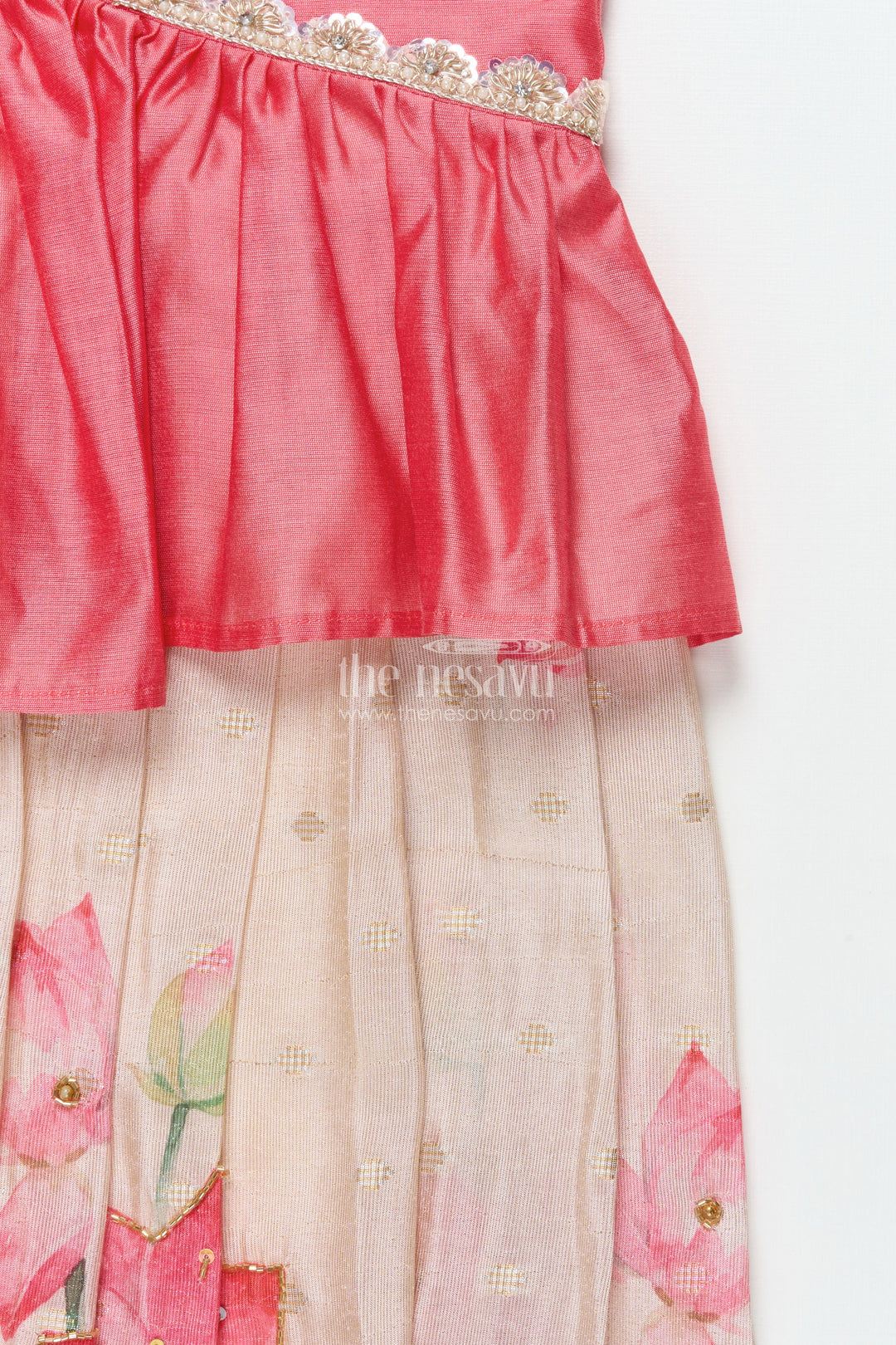 The Nesavu Pattu Pavadai Toddler Girl Traditional Pattu Pavadai with Chanderi Yoke for Cultural Events Nesavu Nesavu toddler girl pattu pavadai with chanderi yoke and semi Banaras silk skirt for cultural festivities