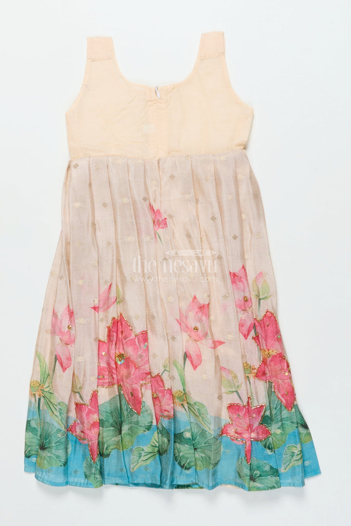 The Nesavu Pattu Pavadai Toddler Girl Traditional Pattu Pavadai with Chanderi Yoke for Cultural Events Nesavu Nesavu toddler girl pattu pavadai with chanderi yoke and semi Banaras silk skirt for cultural festivities