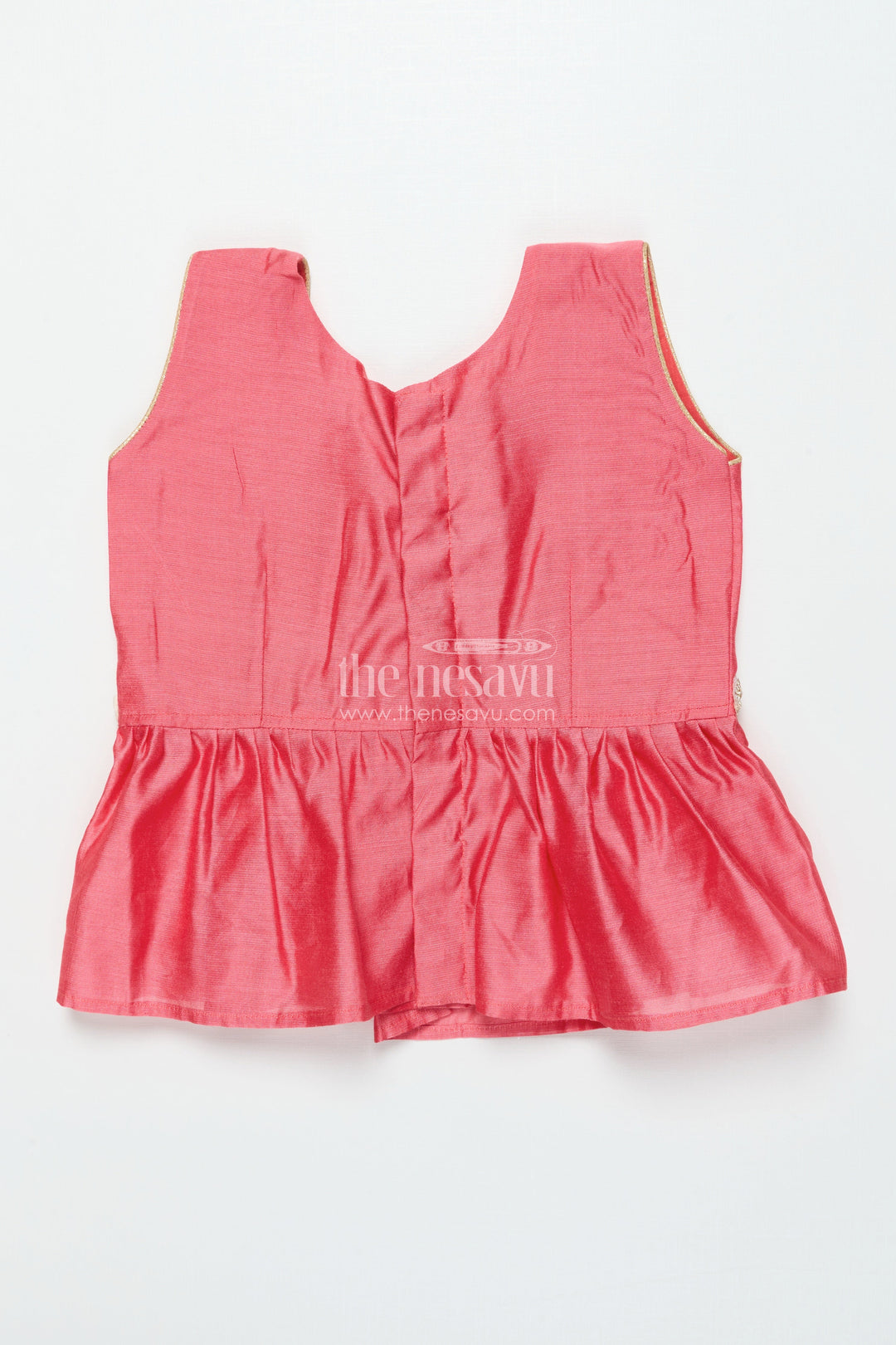 The Nesavu Pattu Pavadai Toddler Girl Traditional Pattu Pavadai with Chanderi Yoke for Cultural Events Nesavu Nesavu toddler girl pattu pavadai with chanderi yoke and semi Banaras silk skirt for cultural festivities