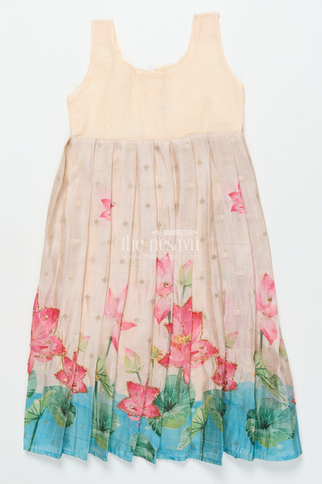 The Nesavu Pattu Pavadai Toddler Girl Traditional Pattu Pavadai with Chanderi Yoke for Cultural Events Nesavu Nesavu toddler girl pattu pavadai with chanderi yoke and semi Banaras silk skirt for cultural festivities