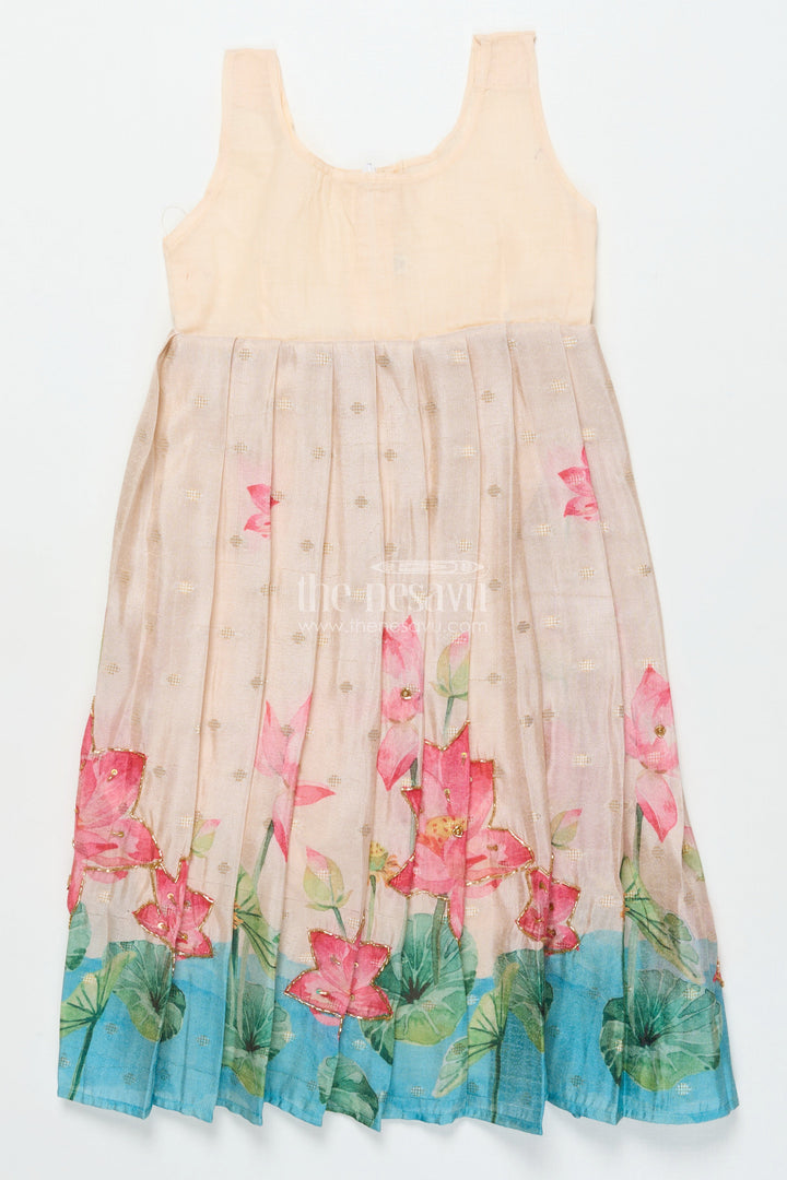 The Nesavu Pattu Pavadai Toddler Girl Traditional Pattu Pavadai with Chanderi Yoke for Cultural Events Nesavu Nesavu toddler girl pattu pavadai with chanderi yoke and semi Banaras silk skirt for cultural festivities