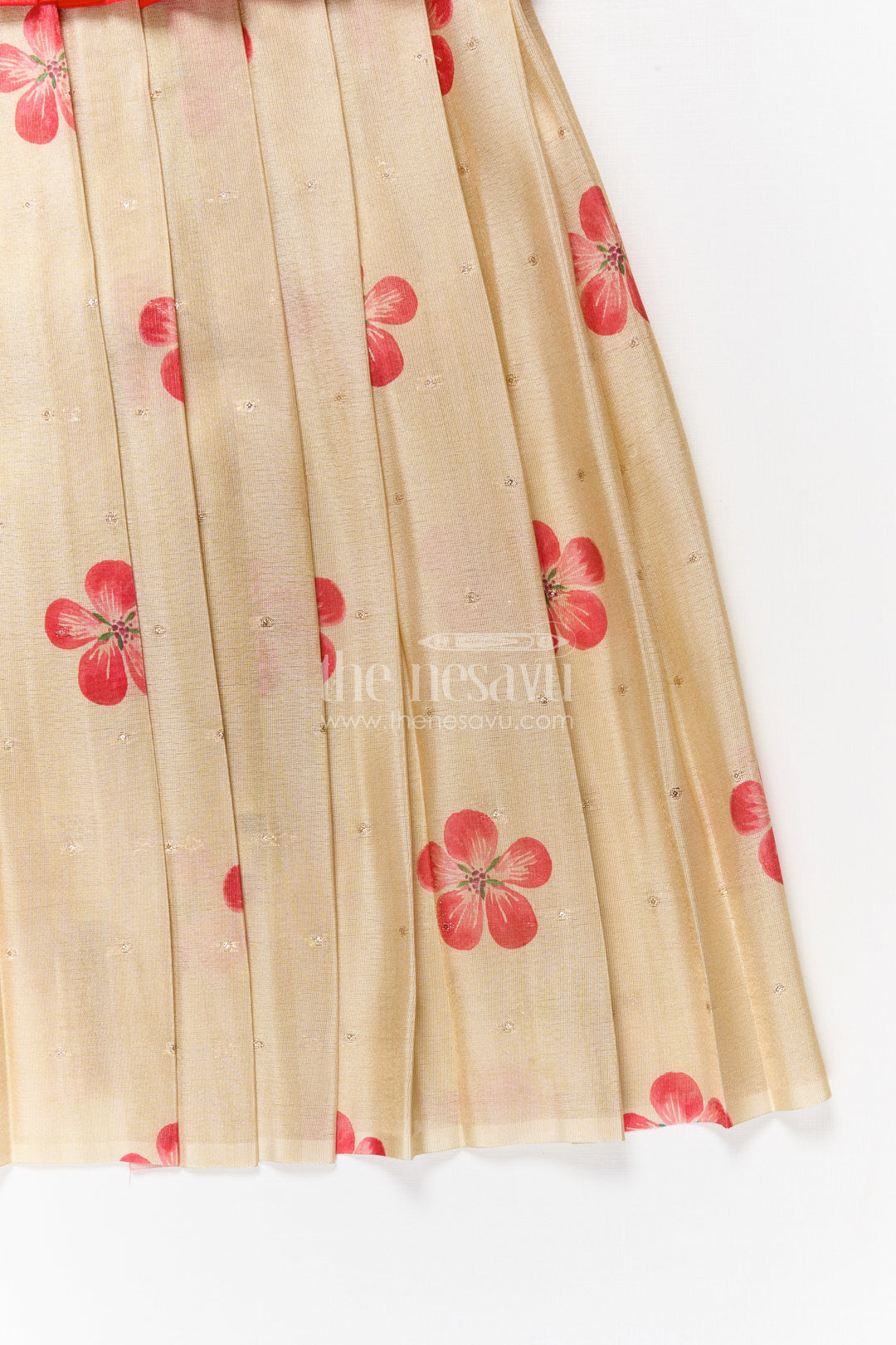 The Nesavu Pattu Pavadai Toddler Girl Traditional Pavadai Set for Special Ethnic Occasions Nesavu Nesavu toddler girl traditional pavadai set with digital print skirt and puff sleeve blouse