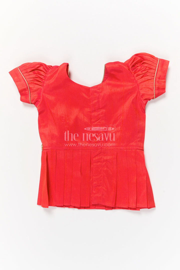 The Nesavu Pattu Pavadai Toddler Girl Traditional Pavadai Set for Special Ethnic Occasions Nesavu Nesavu toddler girl traditional pavadai set with digital print skirt and puff sleeve blouse