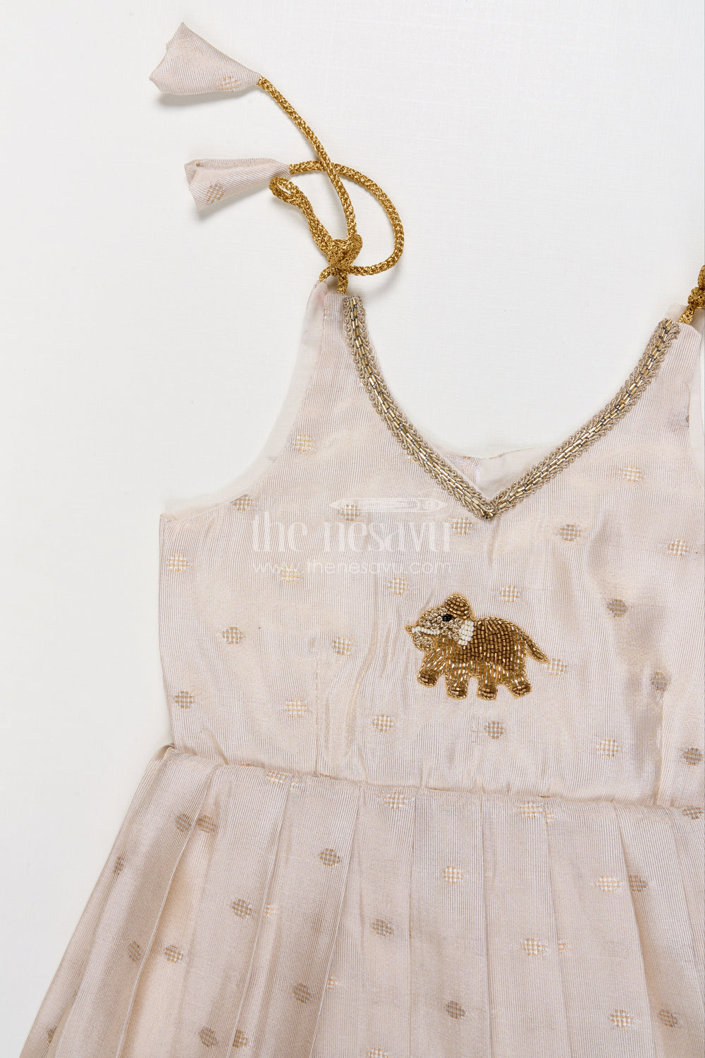 The Nesavu Tie-up Frock Toddler Girl Traditional Tie-up Frock for Festive Occasions Nesavu Nesavu toddler girl traditional frock with tie-up straps and Banaras silk for festive functions