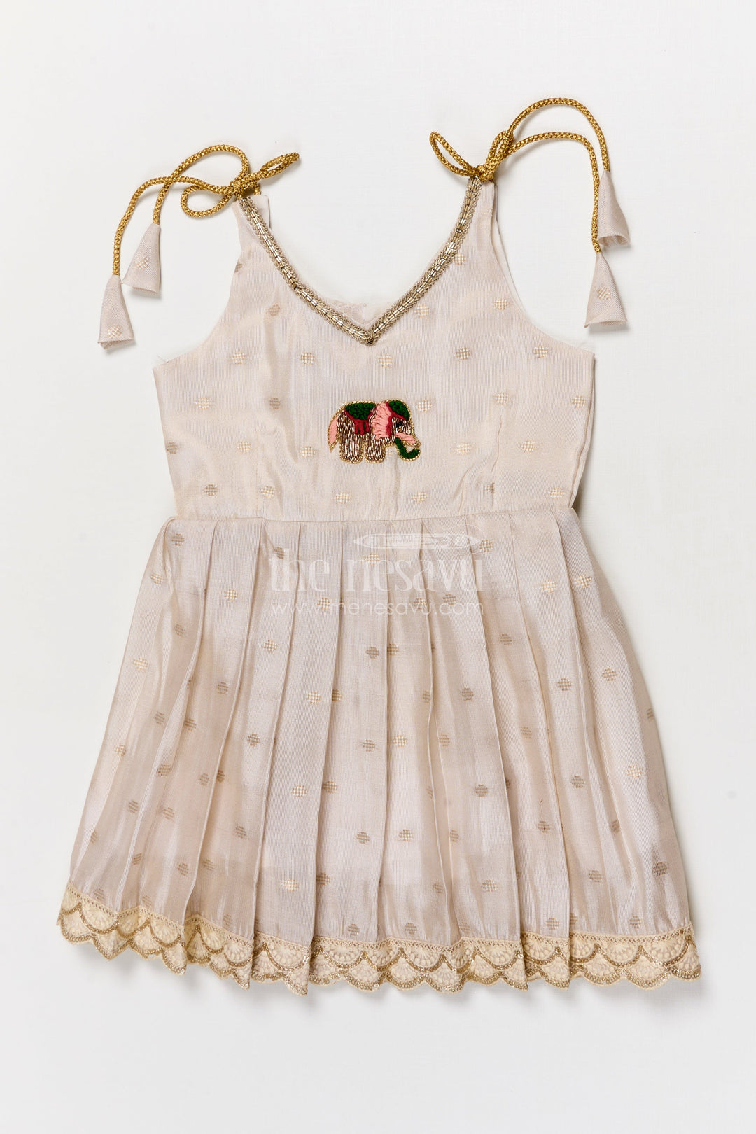 The Nesavu Tie-up Frock Toddler Girl Traditional Tie-up Frock for Festive Occasions Nesavu Nesavu toddler girl traditional frock with tie-up straps and Banaras silk for festive functions