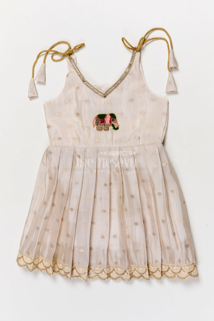 The Nesavu Tie-up Frock Toddler Girl Traditional Tie-up Frock for Festive Occasions Nesavu Nesavu toddler girl traditional frock with tie-up straps and Banaras silk for festive functions