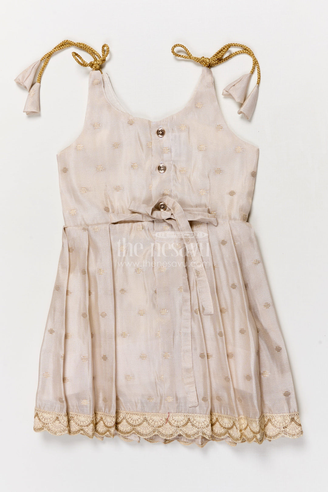 The Nesavu Tie-up Frock Toddler Girl Traditional Tie-up Frock for Festive Occasions Nesavu Nesavu toddler girl traditional frock with tie-up straps and Banaras silk for festive functions