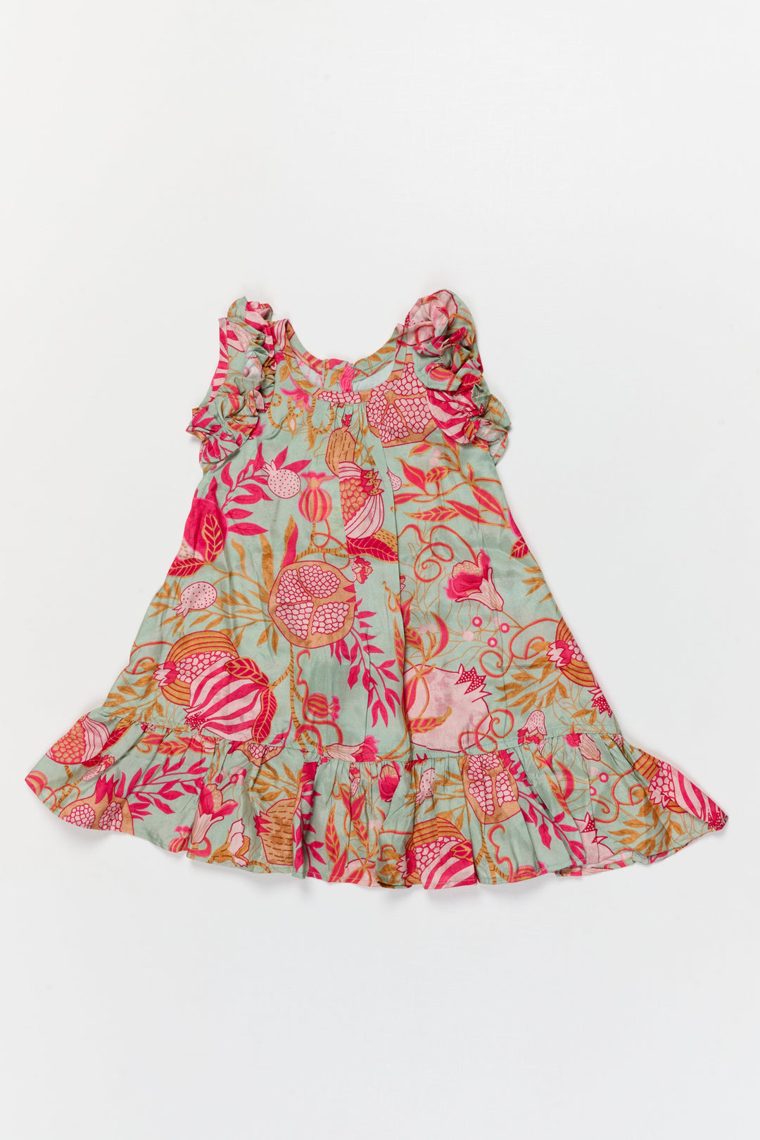 The Nesavu Girls Cotton Frock Toddler Girl Viscose Silk Frock with Floral Print for Casual Festive Moments Nesavu 10 (NB) / Multicolor / Viscose Silk GFC2088A-10 Nesavu toddler girl viscose silk frock with digital floral print for festive and casual occasions